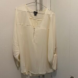 Simply Emma Cream V-Neck Blouse with Zipper